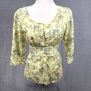 Plenty Tracy Reese Womens Top Size 6 Green Floral Empire Waist 100% Cotton Twee